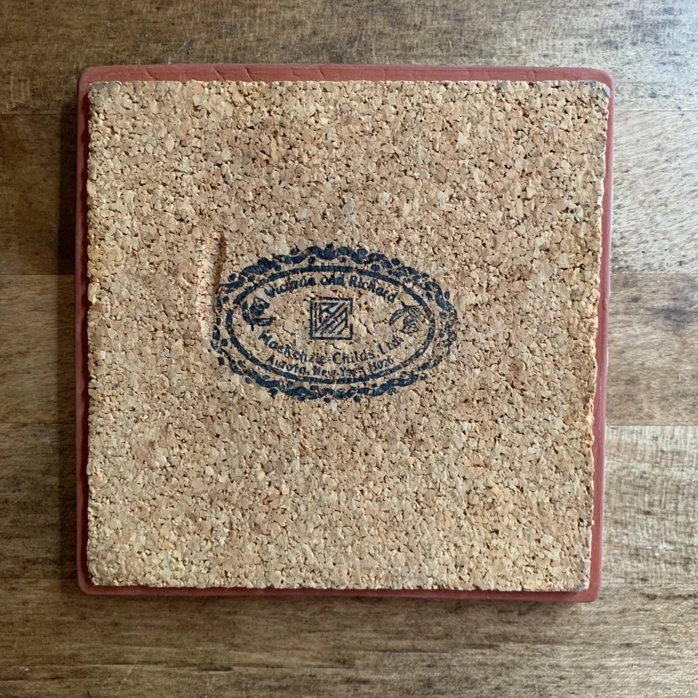 Vintage MacKenzie-Childs Hand-Painted Trivet | 5.75” Square | Cork Back